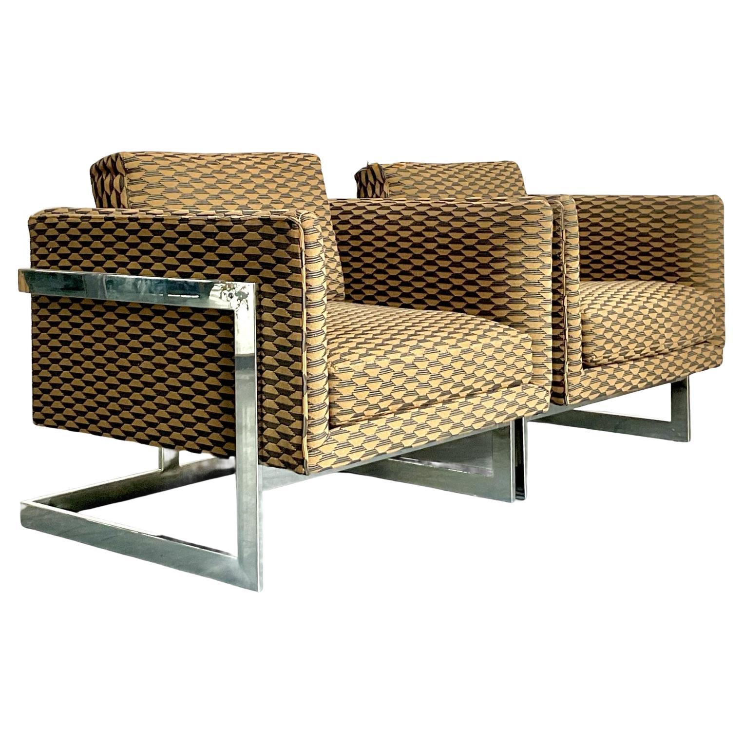 Vintage Boho Milo Baughman for Thayer Coggin T Back Chairs - A Pair For Sale