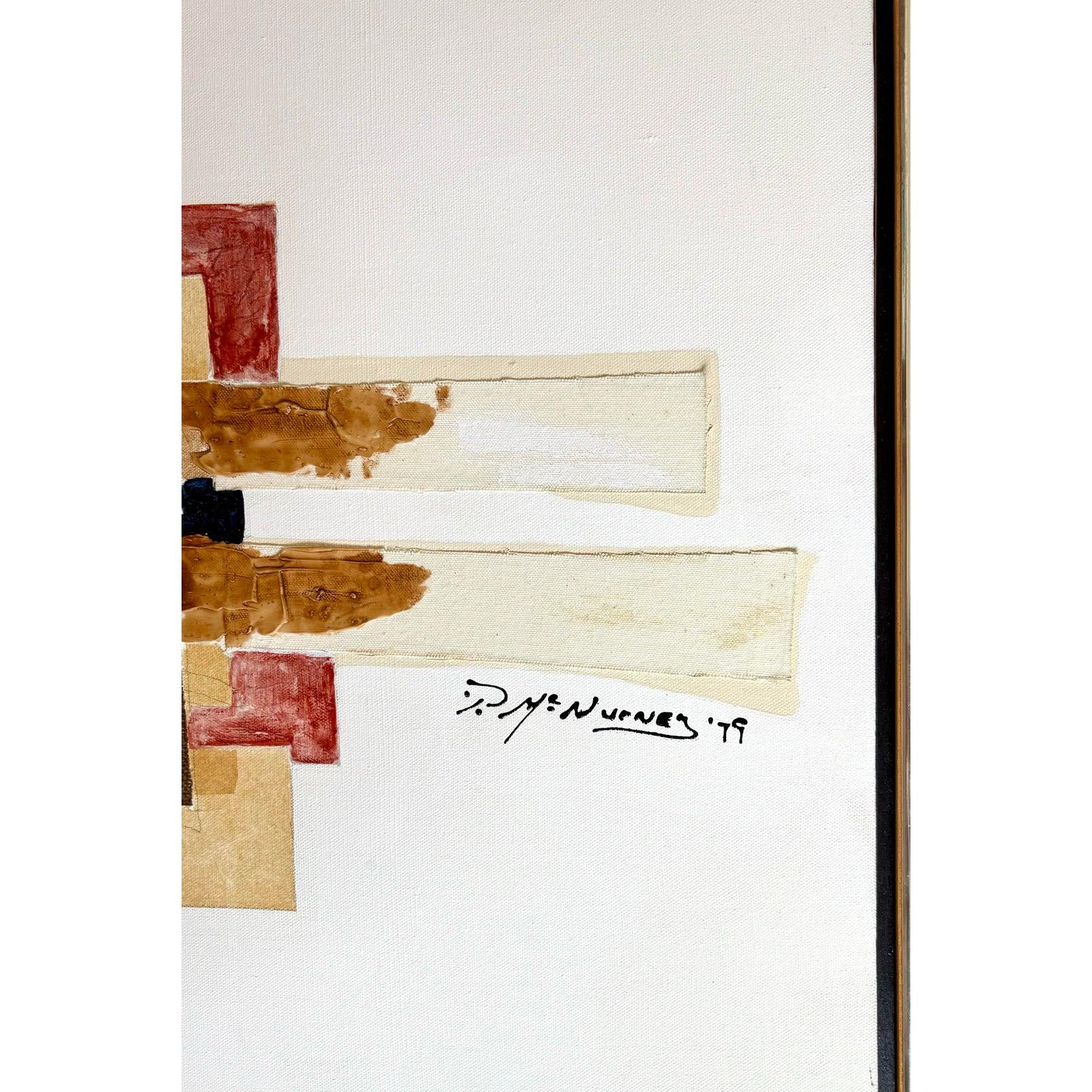 Vintage Boho Mixed Media abstrakte Ölgemälde auf Leinwand im Zustand „Gut“ im Angebot in West Palm Beach, FL