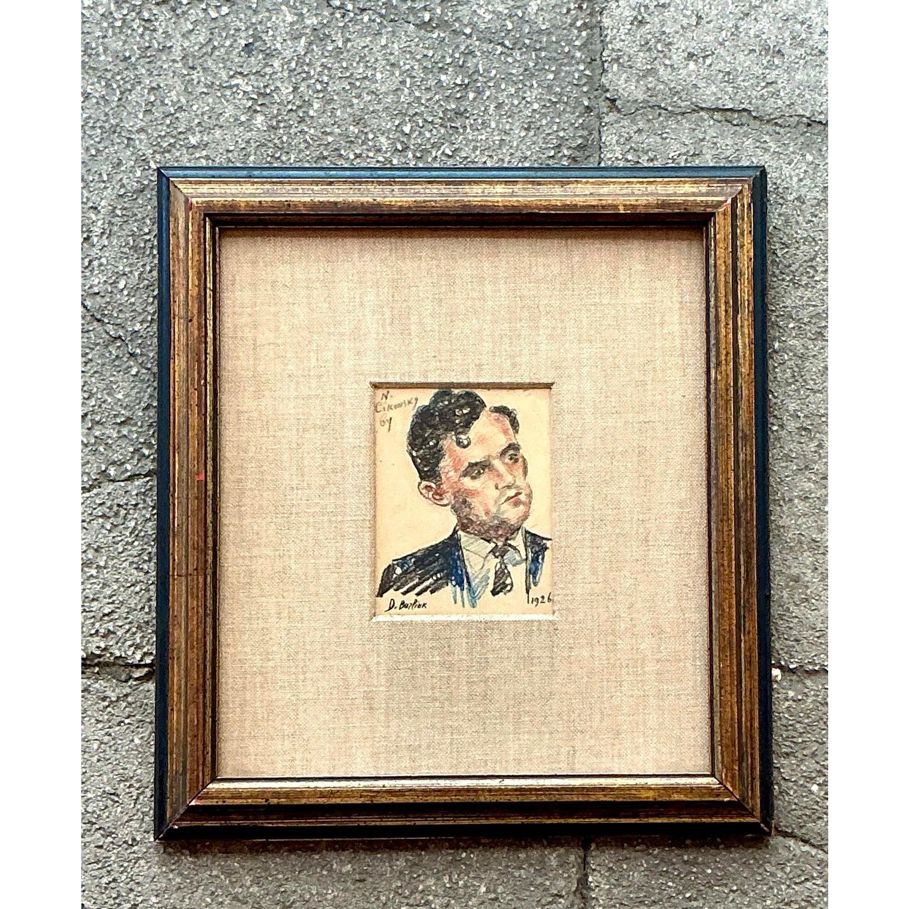 Vintage Boho Mixed Media Zeichnung auf Papier (amerikanisch) im Angebot