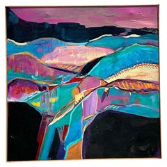 Vintage Boho Mixed Media Pintura original de paisaje sobre lienzo