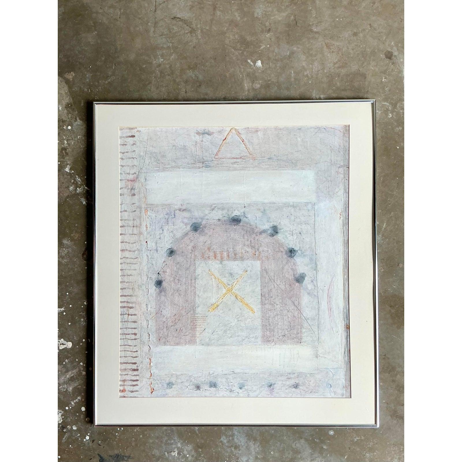 Vintage Boho Mixed Media Aquarell auf Papier (amerikanisch) im Angebot