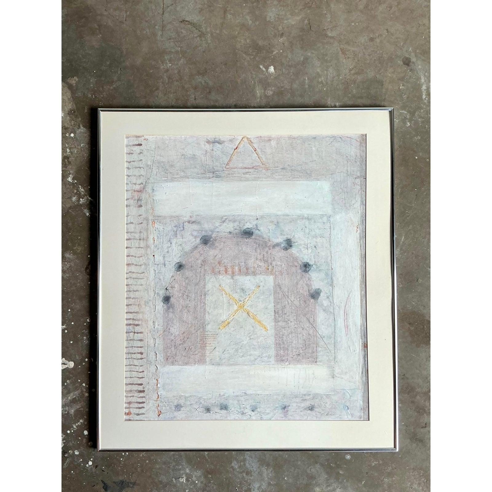 Vintage Boho Mixed Media Aquarell auf Papier (20. Jahrhundert) im Angebot