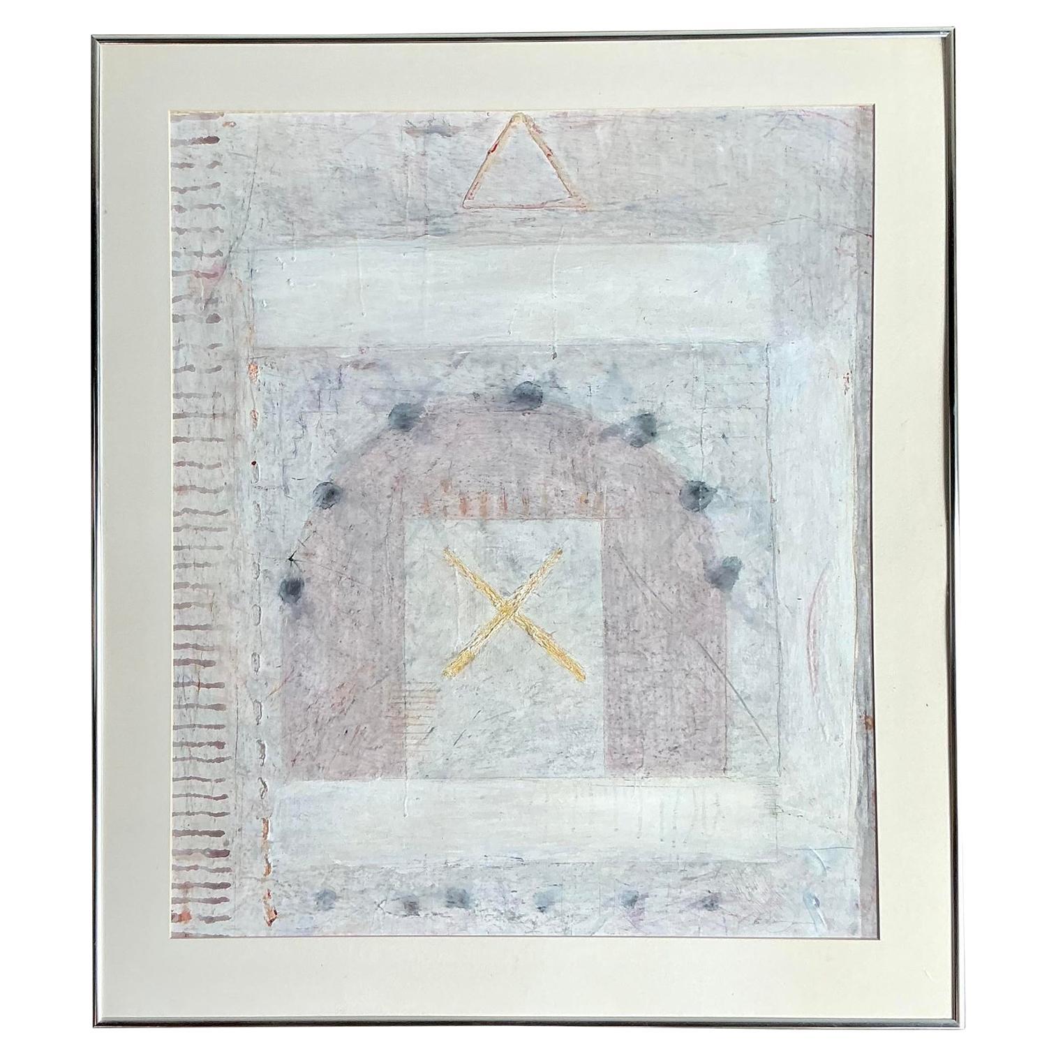 Vintage Boho Mixed Media Aquarell auf Papier im Angebot