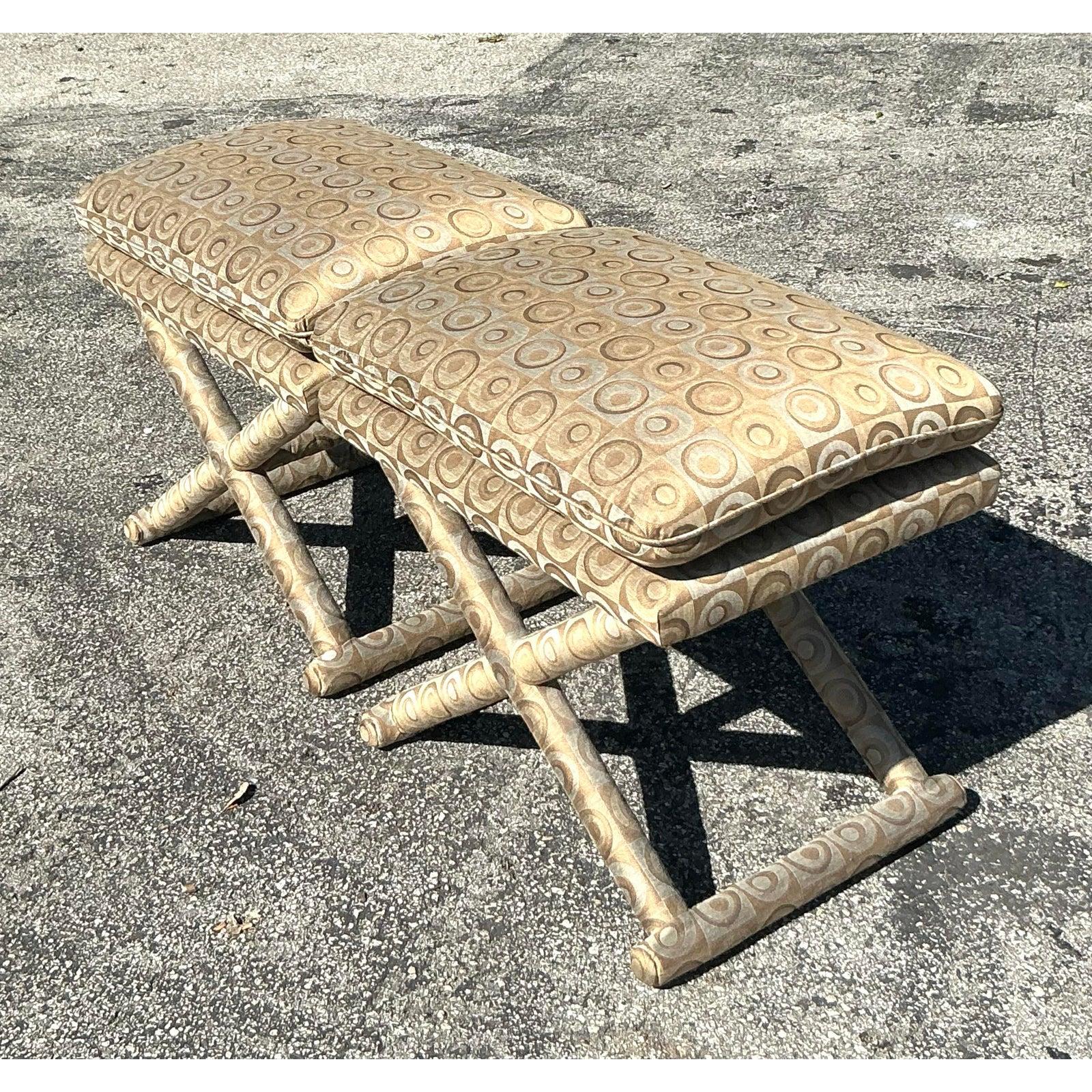 Vintage Boho Mod Jacquard X Bench - A Pair For Sale 3