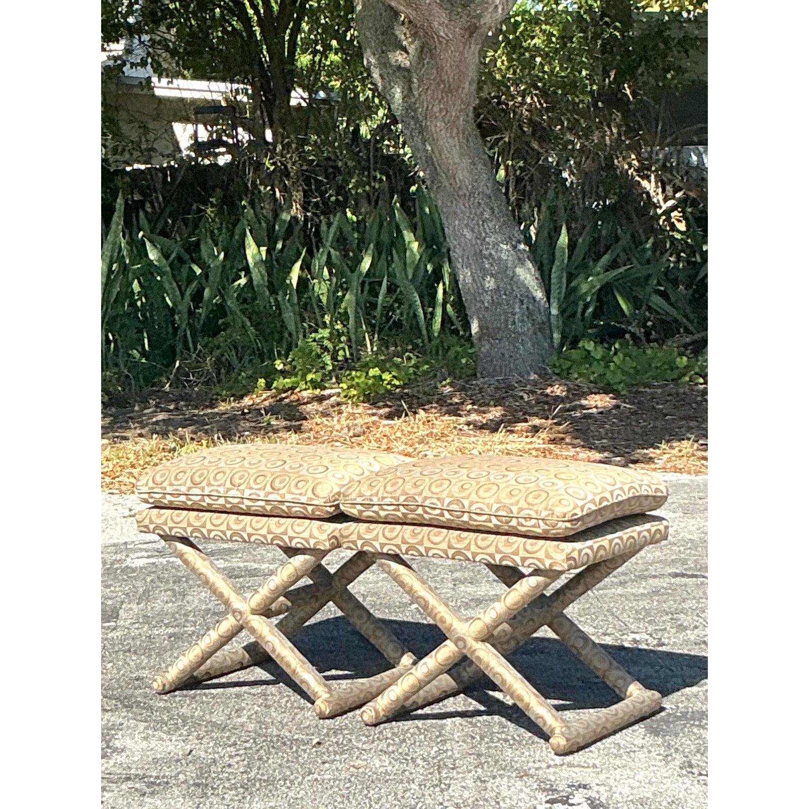 Vintage Boho Mod Jacquard X Bench - A Pair For Sale 5