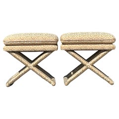 Vintage Boho Mod Jacquard X Bench - A Pair