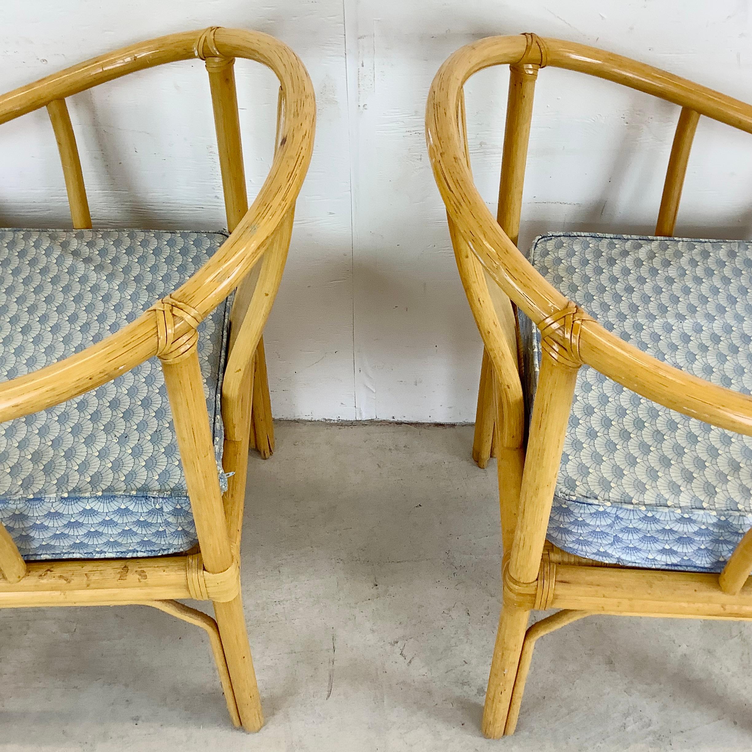 Vintage Boho Modern Bamboo Armchairs, Set of Four For Sale 6