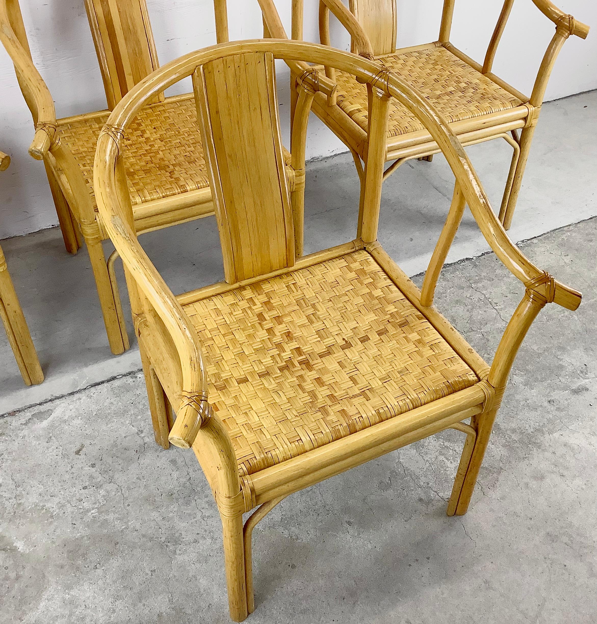 Vintage Boho Modern Bamboo Armchairs, Set of Four For Sale 12