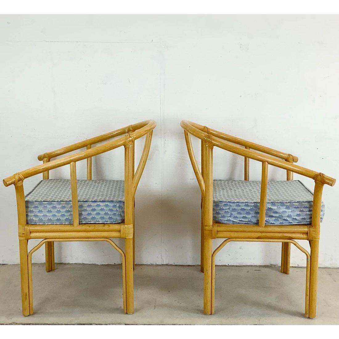 Bohemian Vintage Boho Modern Bamboo Armchairs, Set of Four For Sale