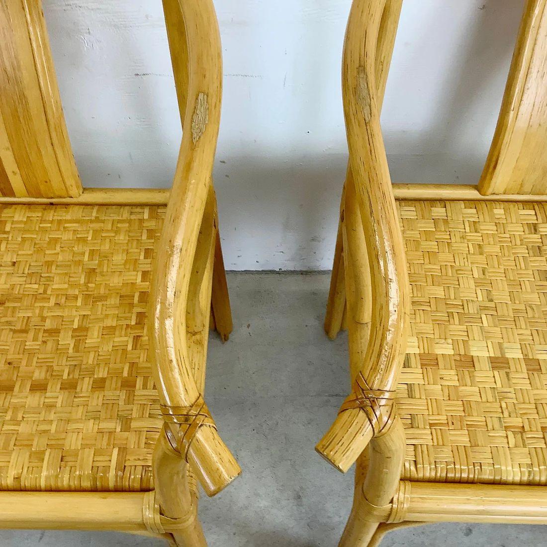 20th Century Vintage Boho Modern Bamboo Armchairs, Set of Four For Sale
