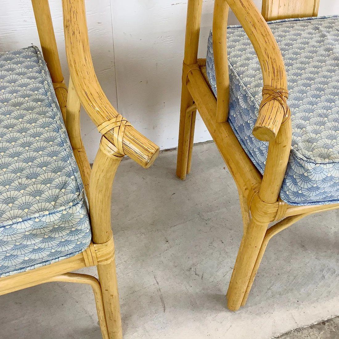 Vintage Boho Modern Bamboo Armchairs, Set of Four For Sale 3