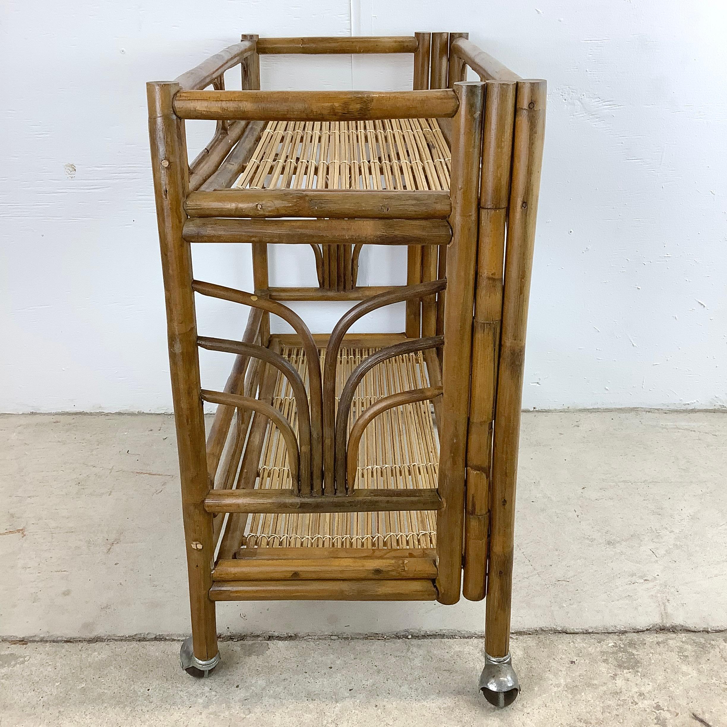 Bohemian Vintage Boho Modern Bamboo Bar Cart