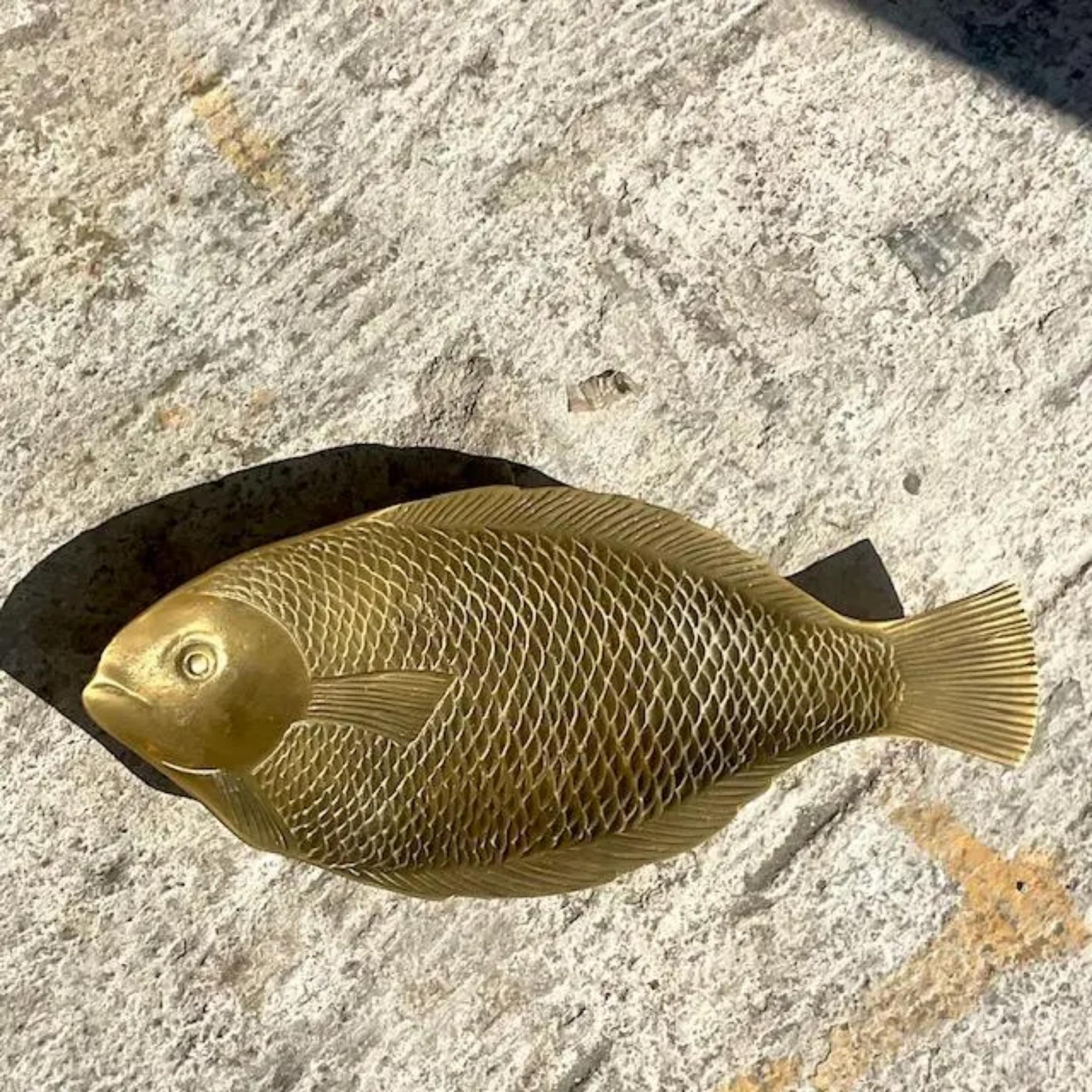 Vintage Boho Molded Brass Fish Tray In Good Condition In West Palm Beach, FL