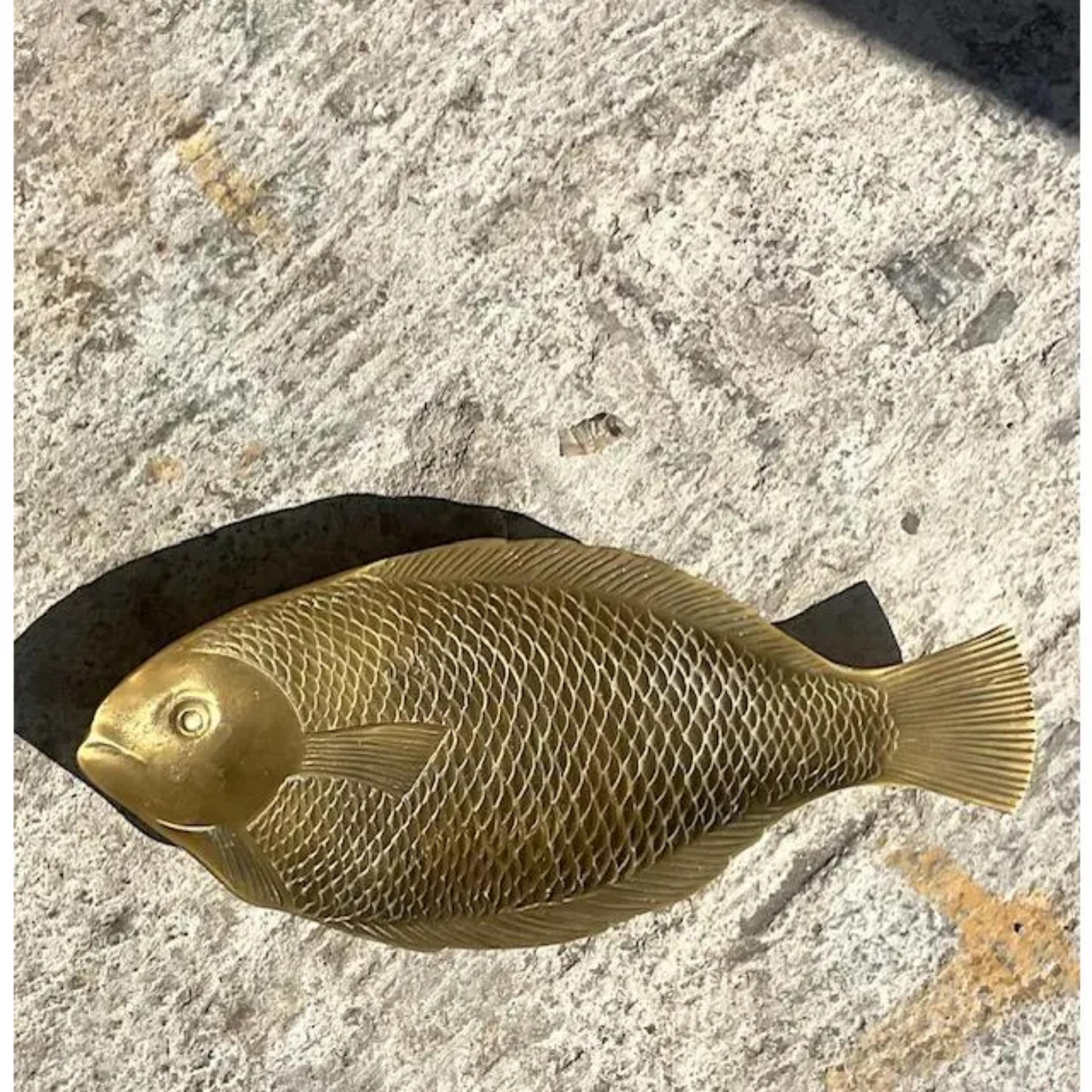 20th Century Vintage Boho Molded Brass Fish Tray