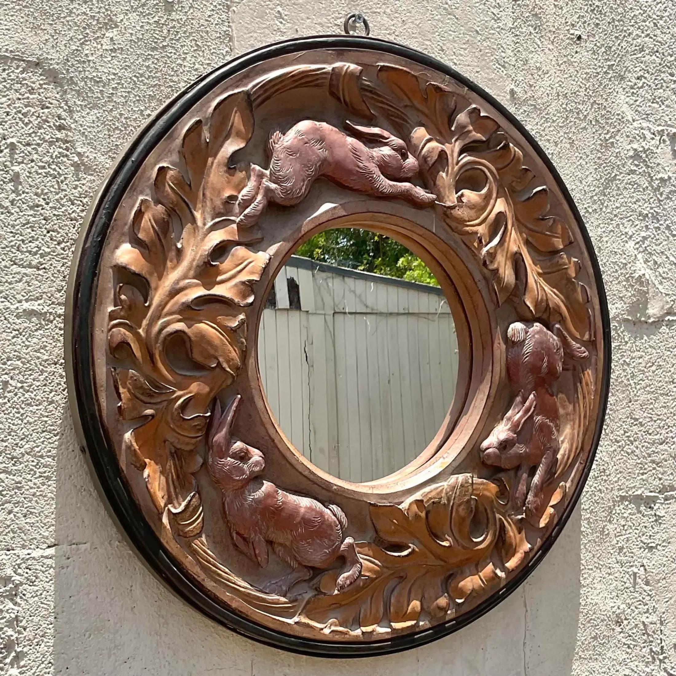 American Vintage Boho Molded Resin Rabbit Mirror