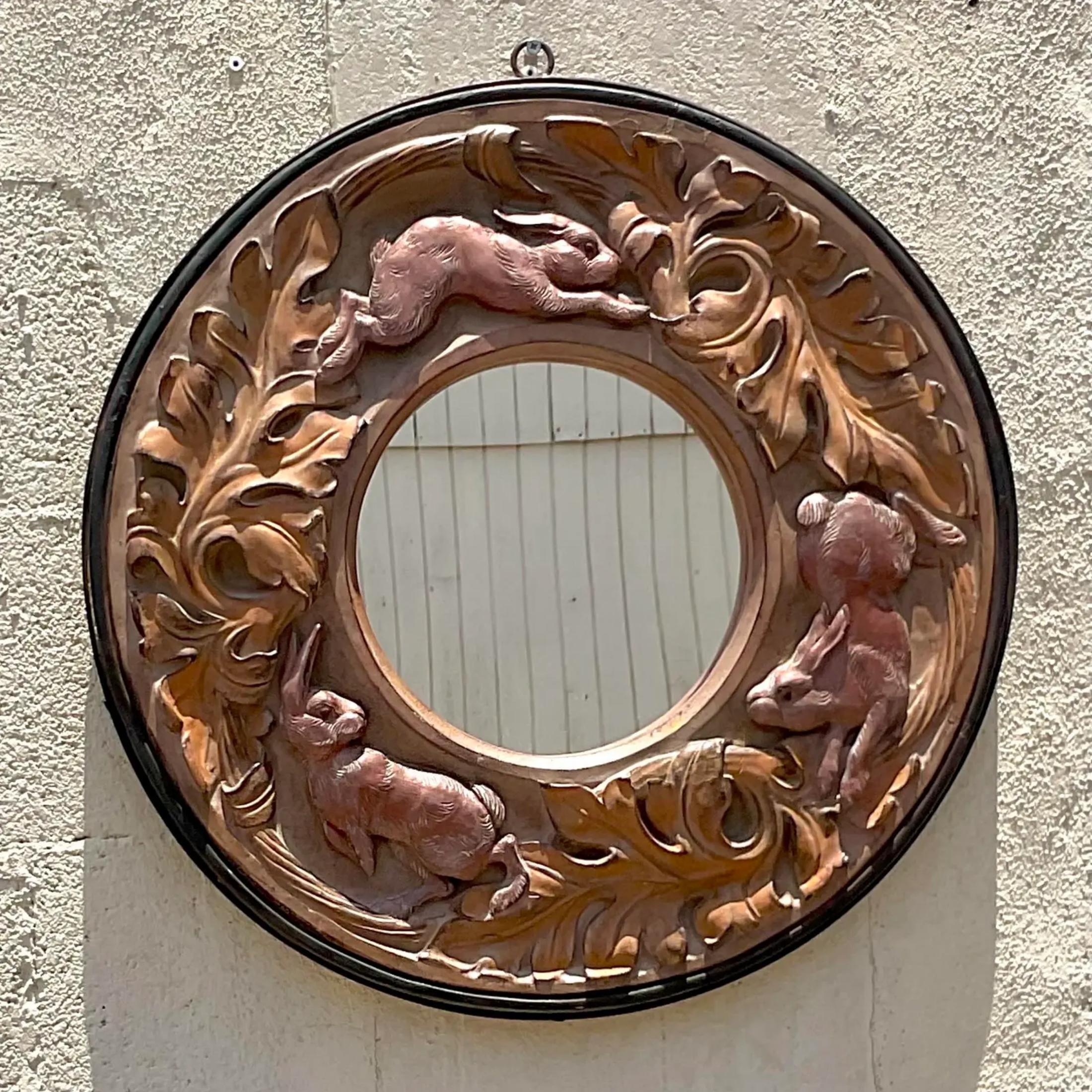 20th Century Vintage Boho Molded Resin Rabbit Mirror
