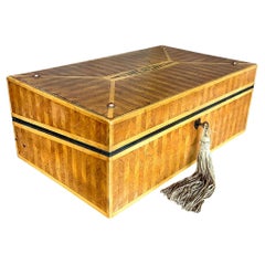 Antique Boho Monogrammed Marquetry Wooden Box