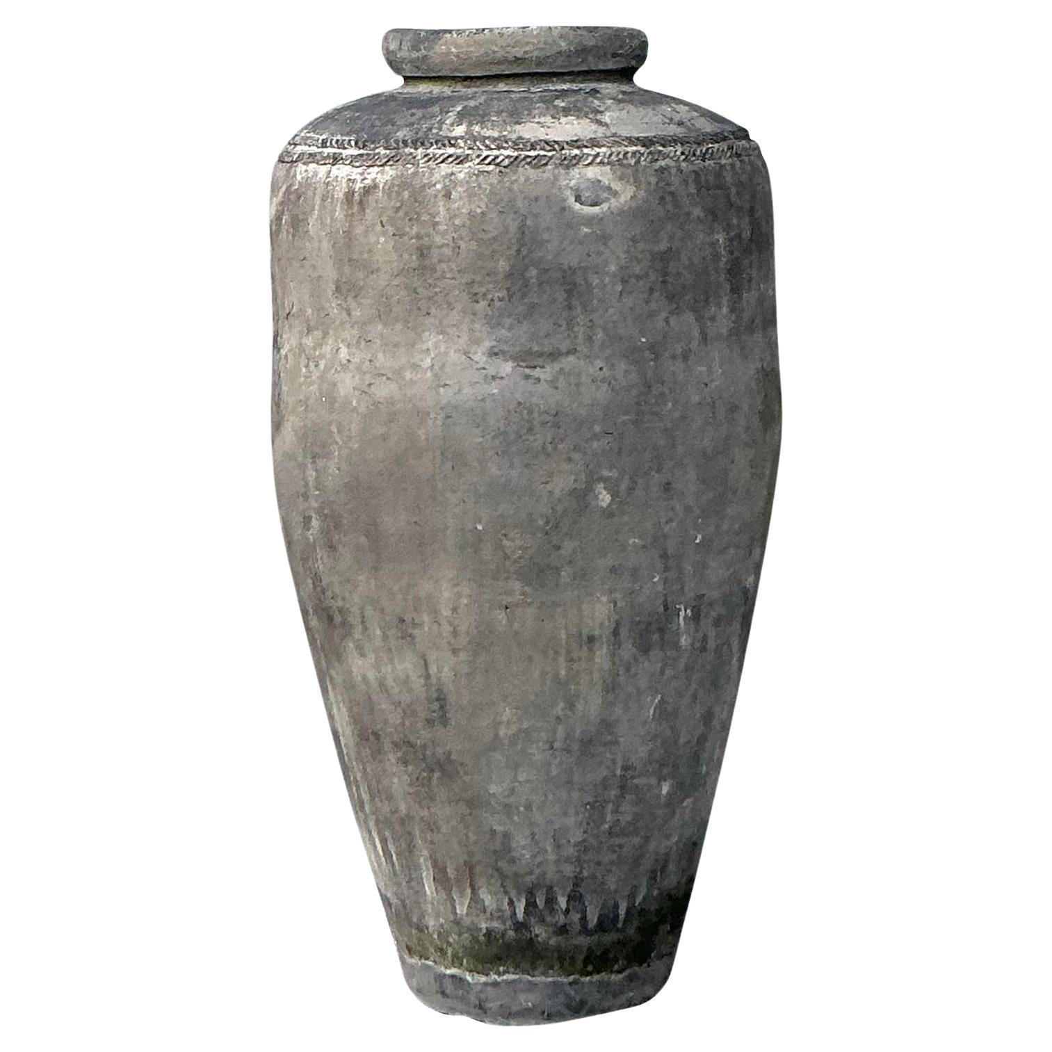 Vintage Boho Monumenral Patinated Ceramic Urn