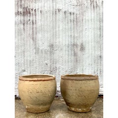 Vintage Boho Monumental 1940s Terracotta Planters, Set of 2