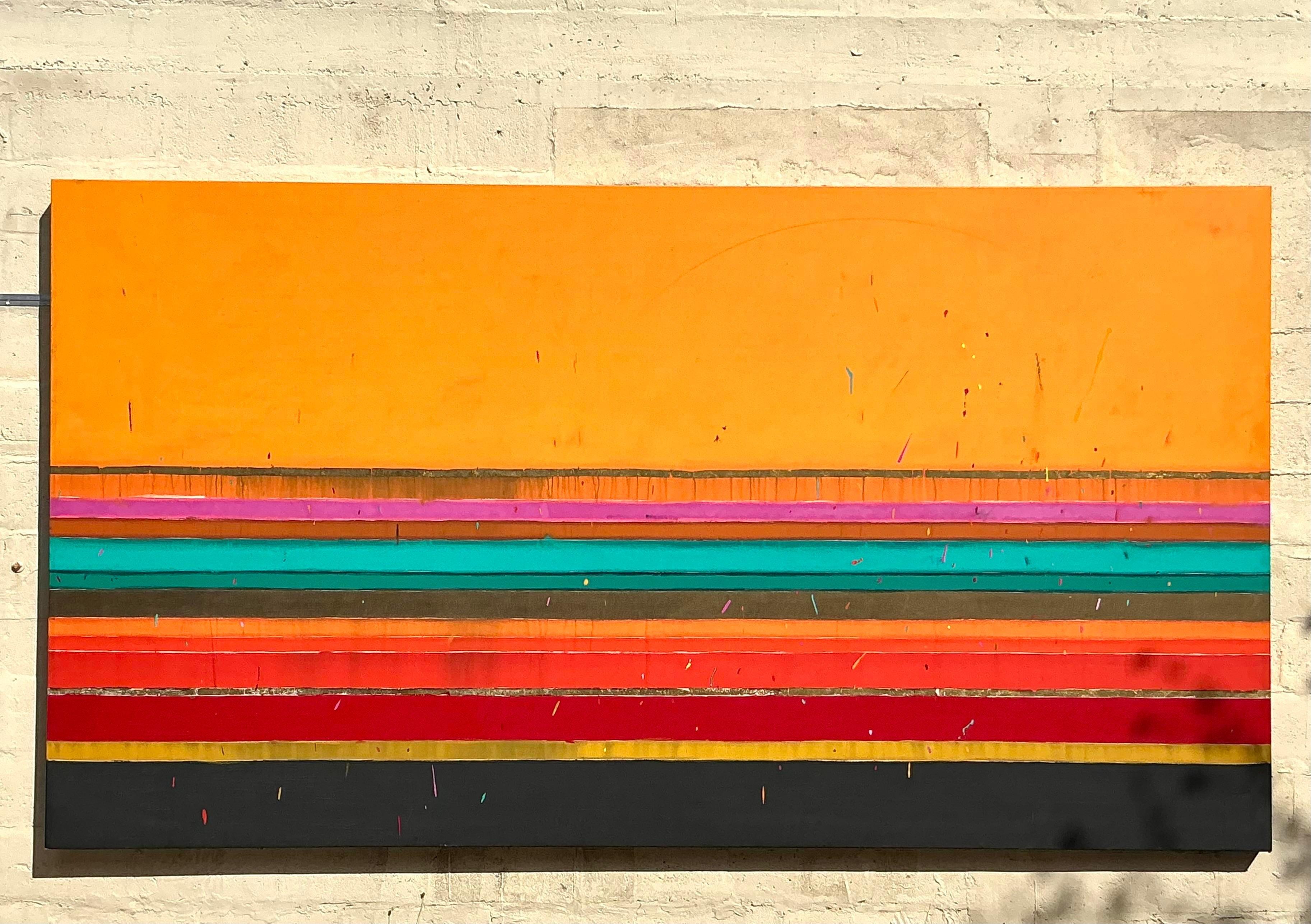 Américain Boho Monumental 1988 - Peinture à l'huile abstraite graphique originale sur toile en vente