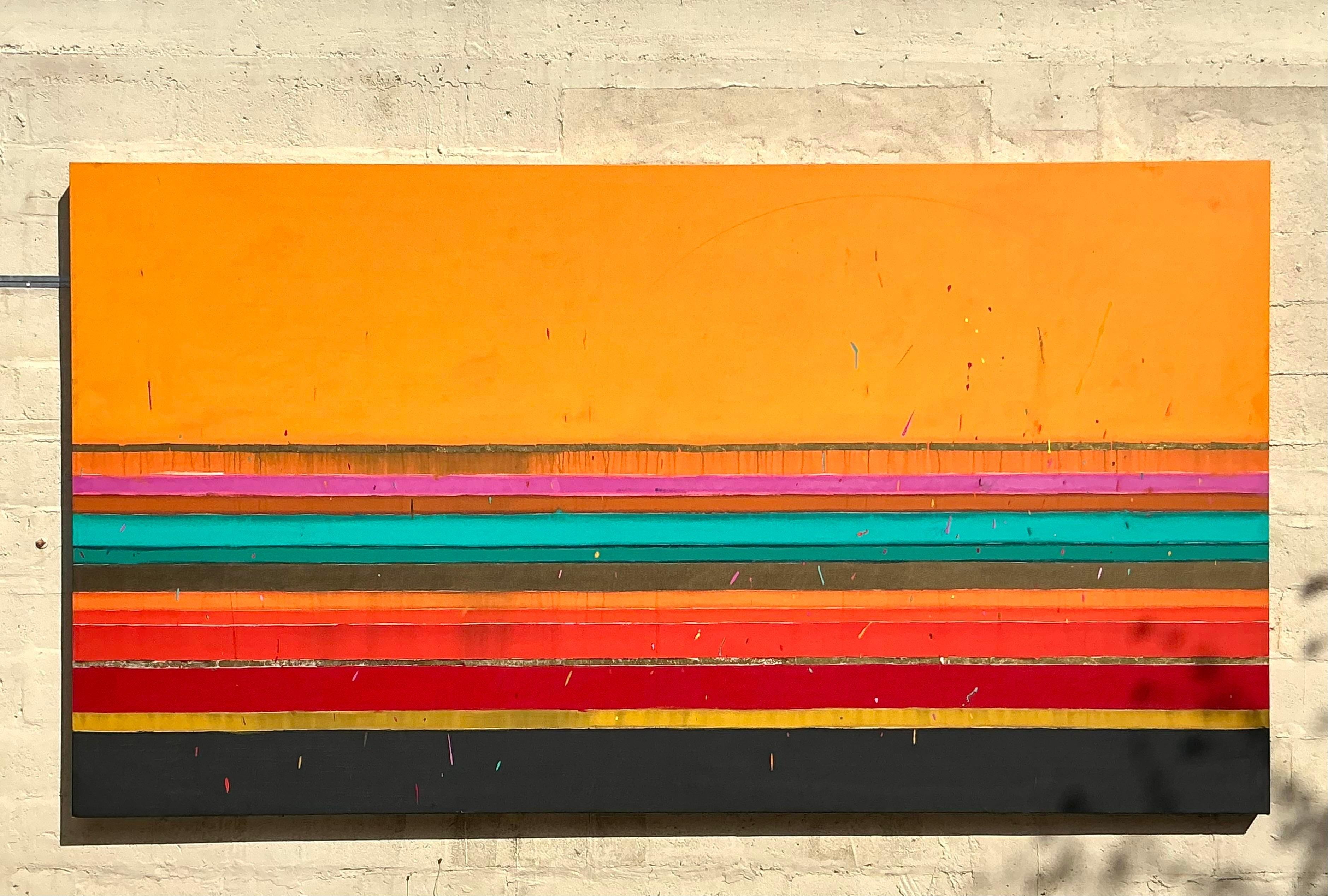 Boho Monumental 1988 - Peinture à l'huile abstraite graphique originale sur toile Bon état - En vente à West Palm Beach, FL