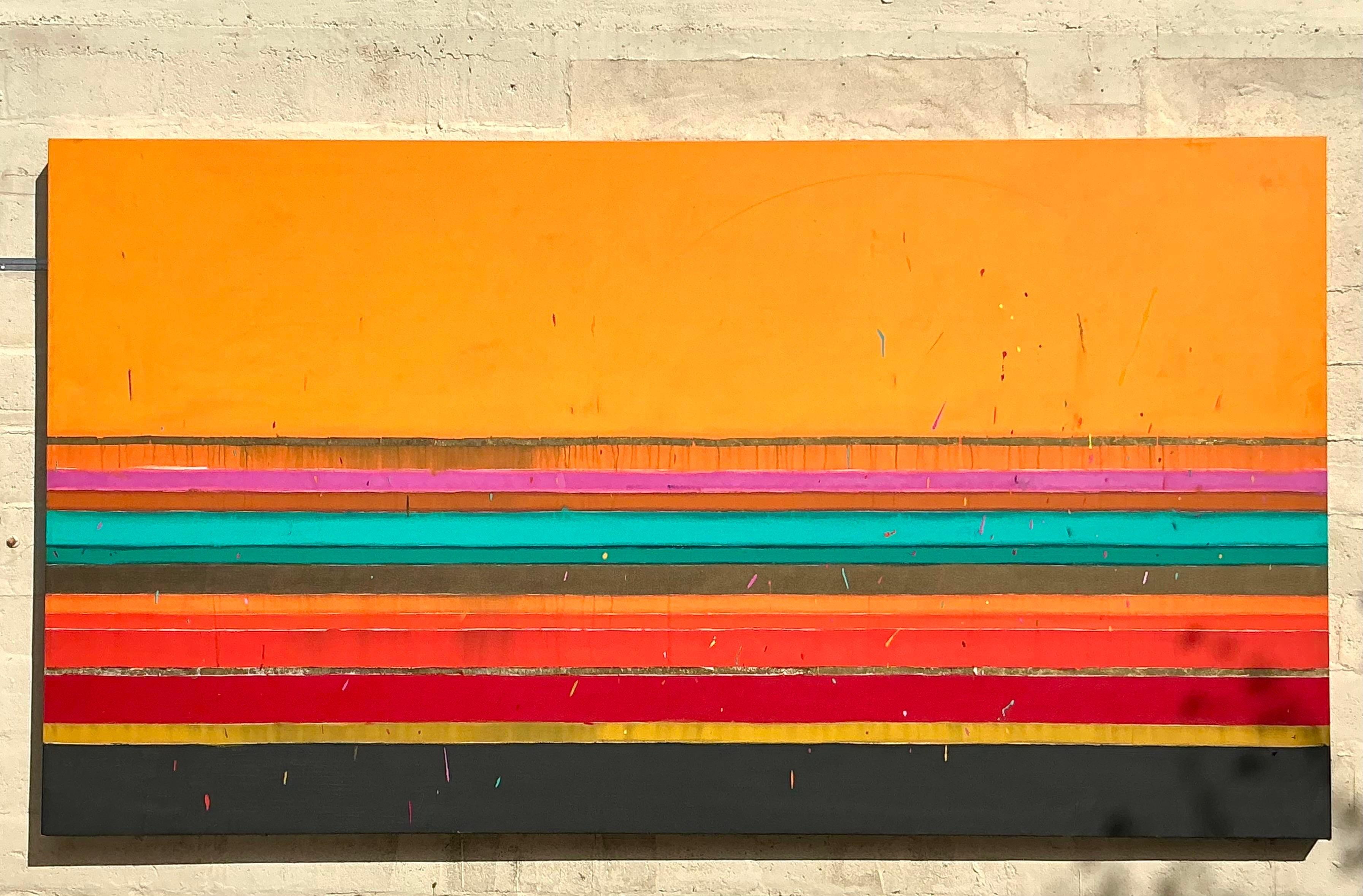 Boho Monumental 1988 - Peinture à l'huile abstraite graphique originale sur toile en vente 3