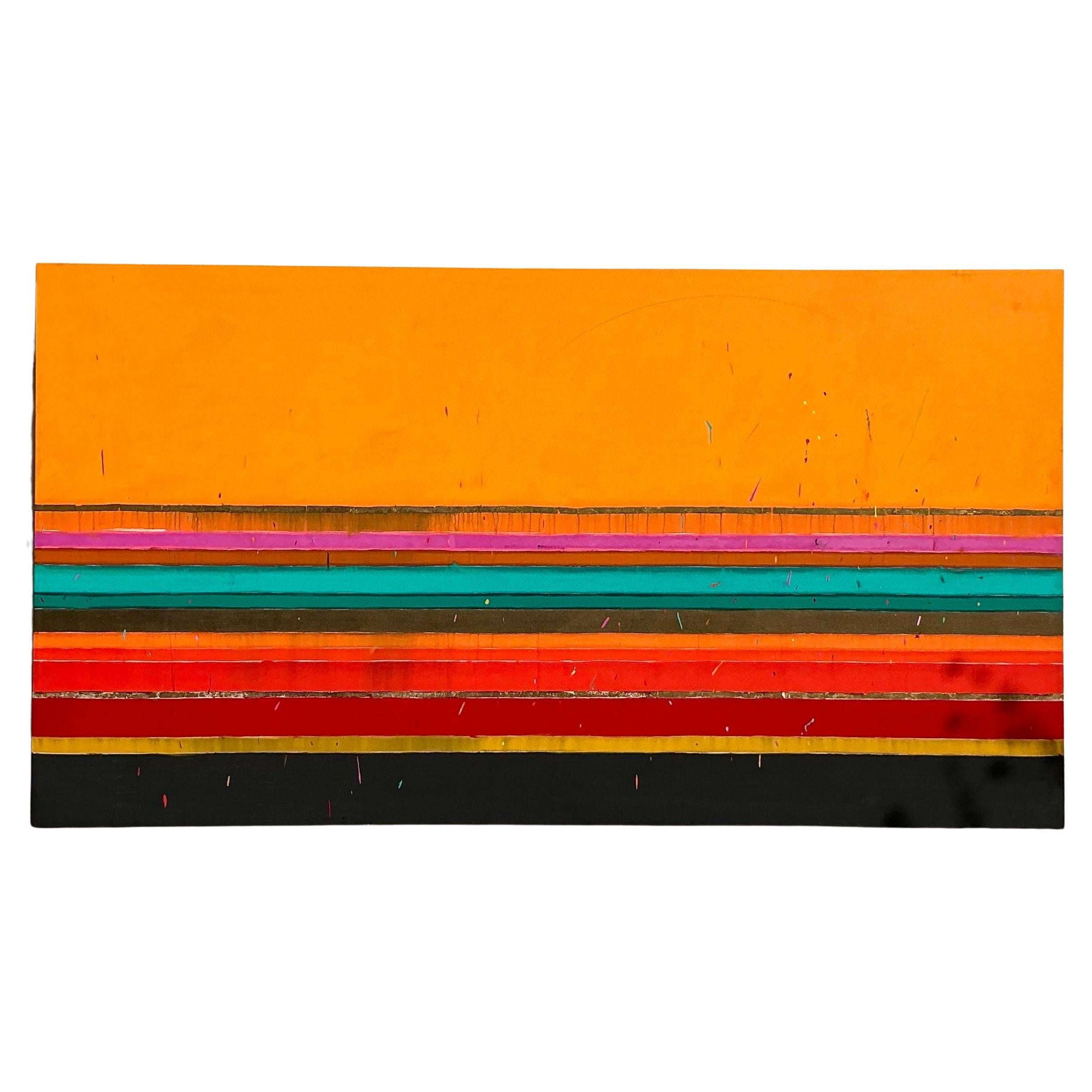 Vintage Boho Monumental 1988 Pittura ad olio astratta grafica originale su tela