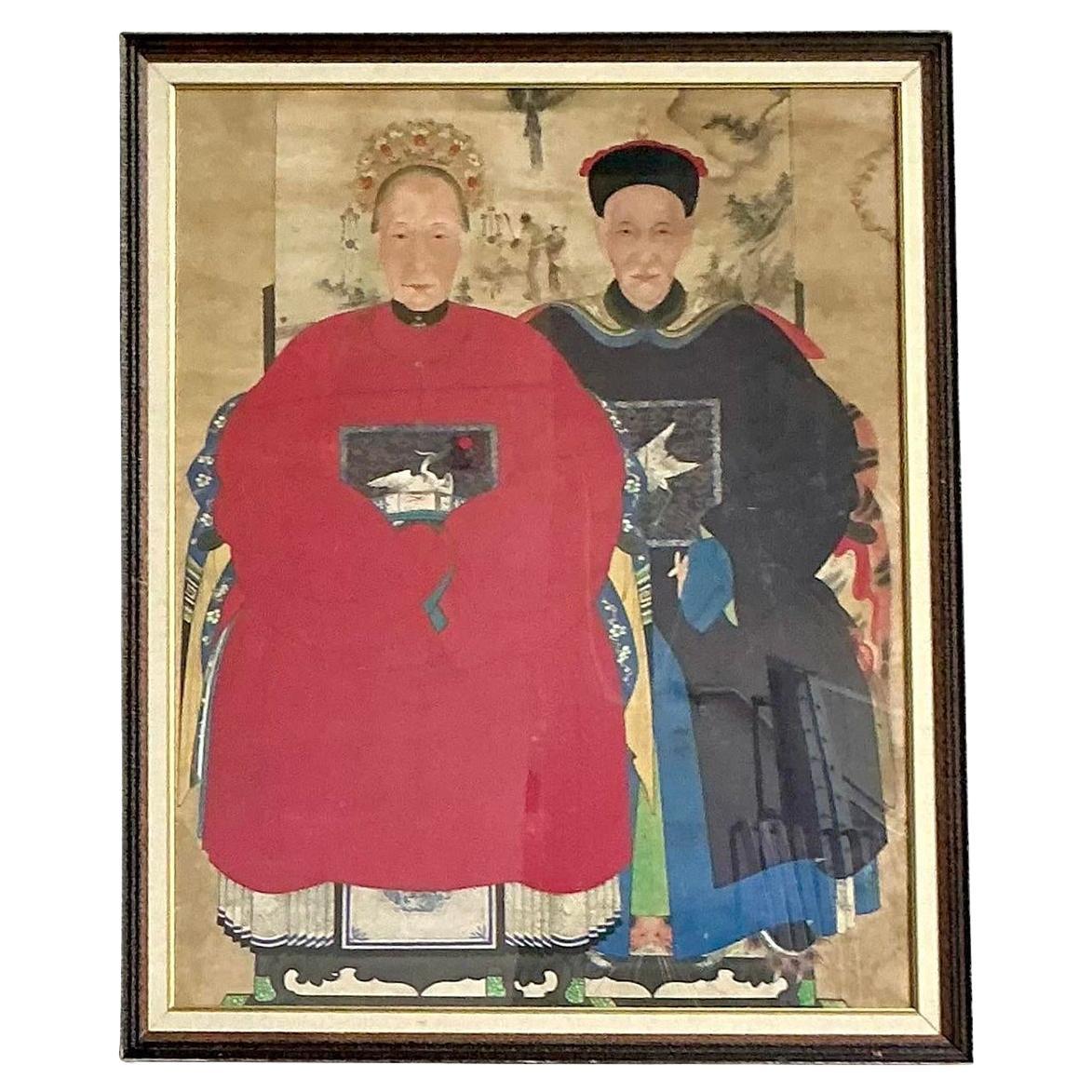 Vintage Boho Monumental 19th Century Ancestor Portrait