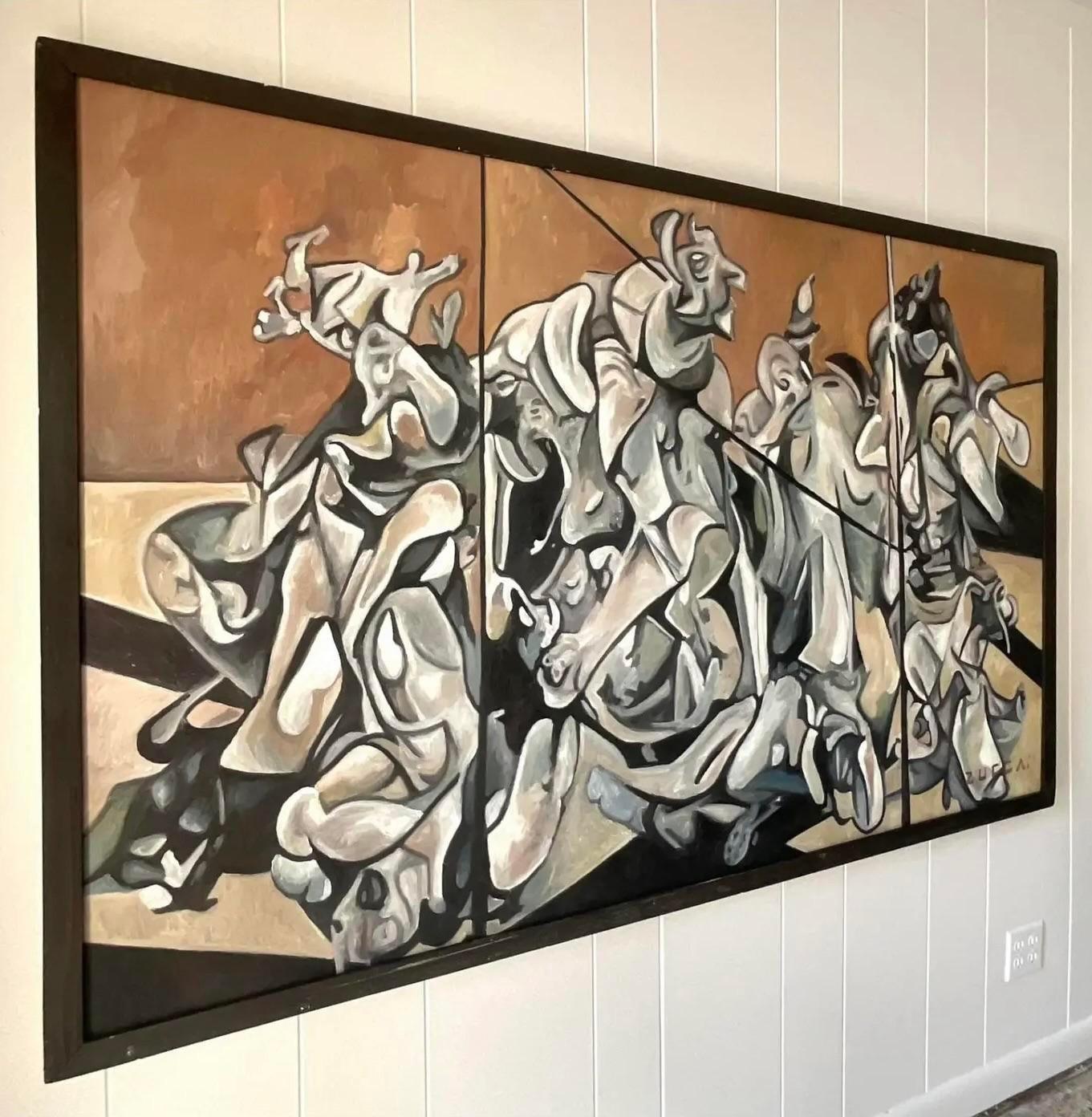 Vintage Boho Monumental Abstrakt Figurativ Öl auf Karton Gemälde (amerikanisch) im Angebot
