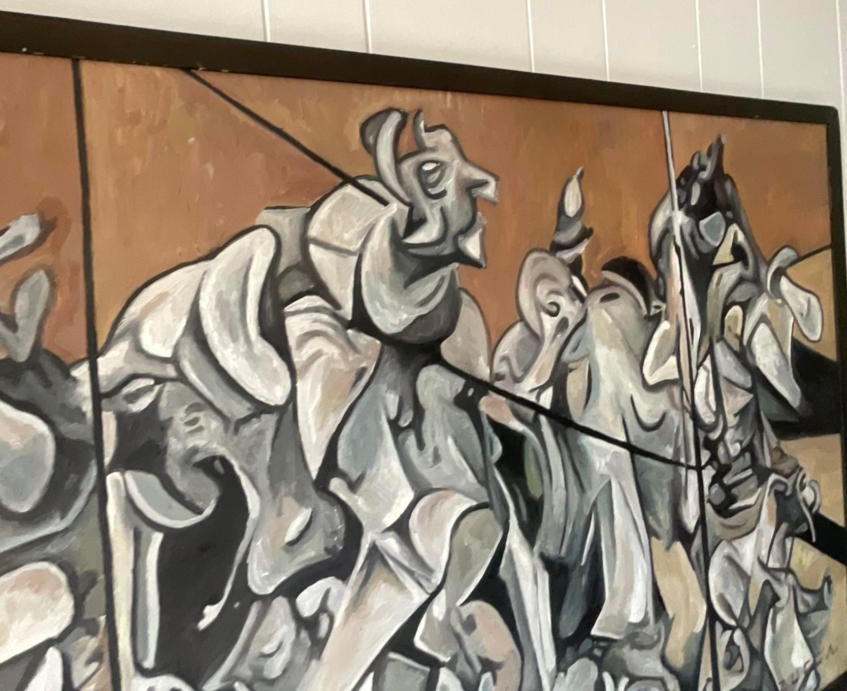 Vintage Boho Monumental Abstrakt Figurativ Öl auf Karton Gemälde (20. Jahrhundert) im Angebot