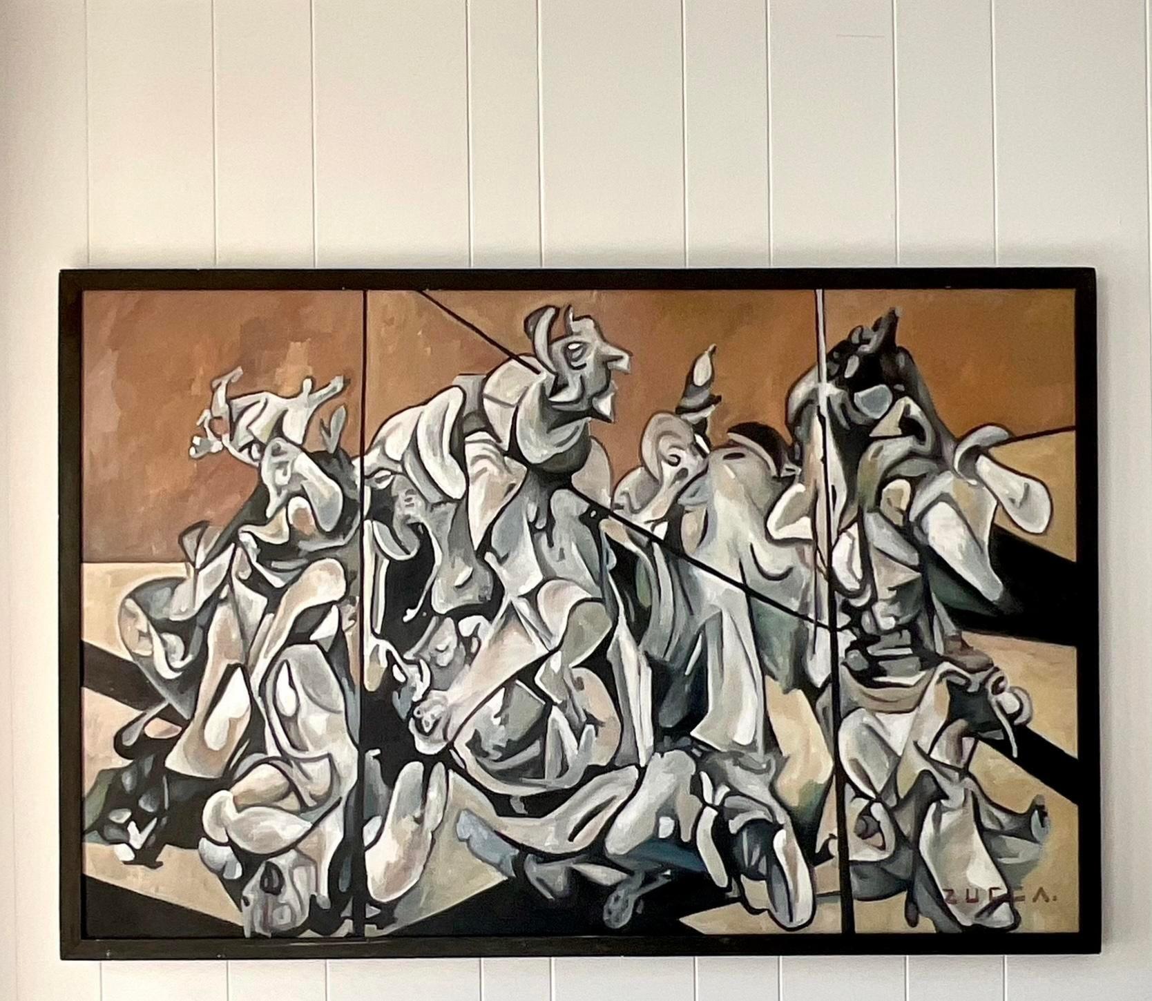 Vintage Boho Monumental Abstrakt Figurativ Öl auf Karton Gemälde im Angebot 1