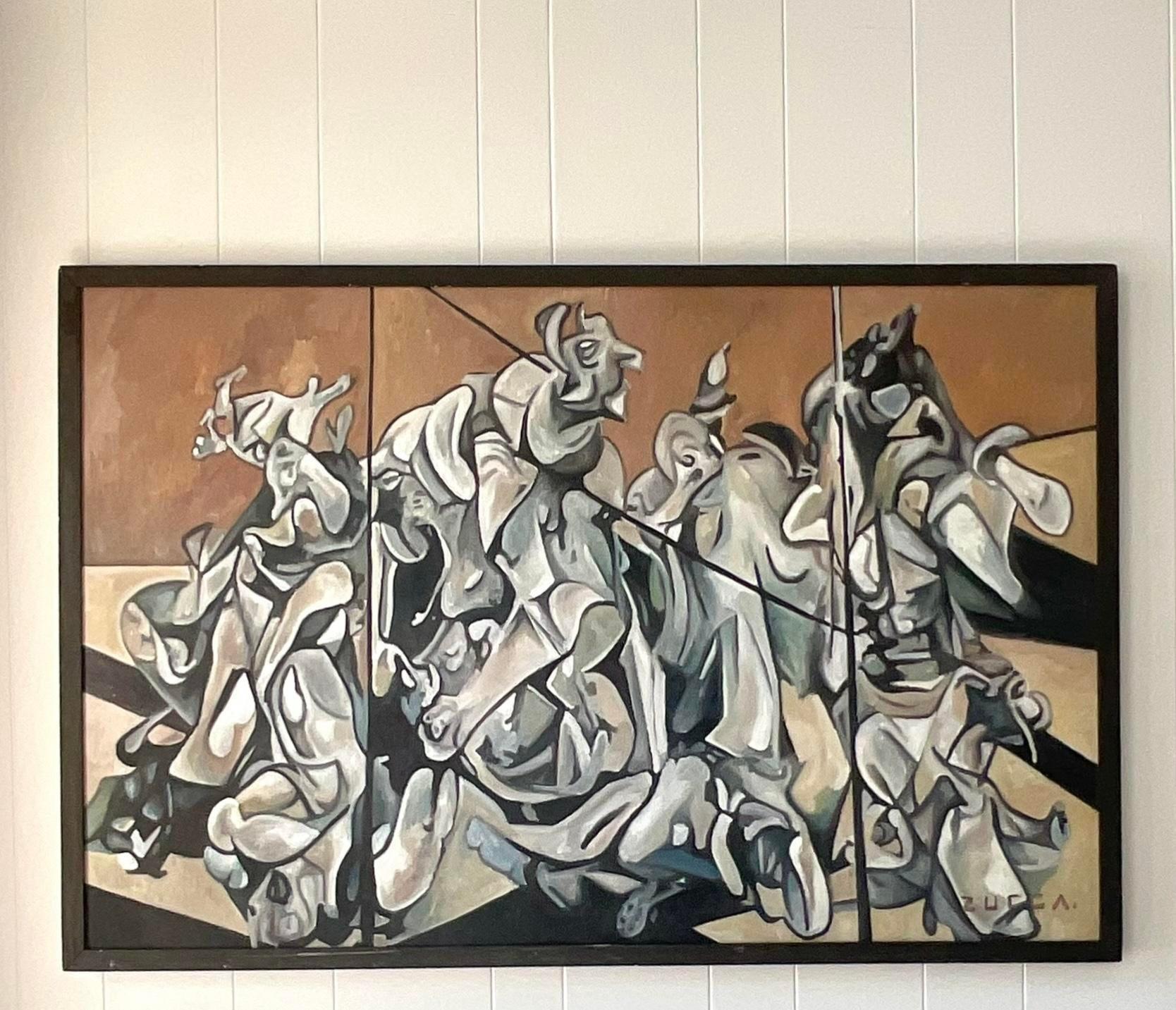Vintage Boho Monumental Abstrakt Figurativ Öl auf Karton Gemälde im Angebot 2