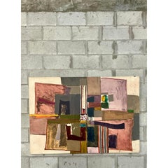 Huile sur toile abstraite monumentale bohème vintage