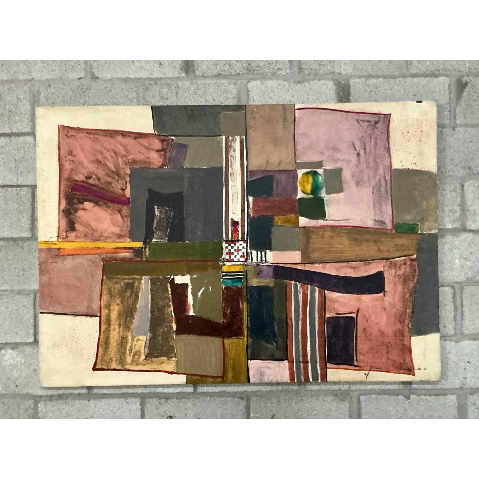 Vintage Boho Monumental Abstrakt Öl auf Leinwand (amerikanisch) im Angebot