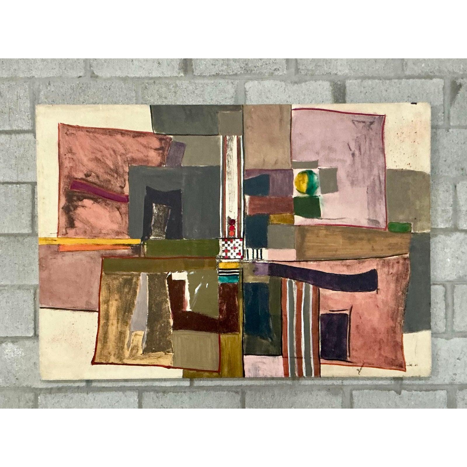 Vintage Boho Monumental Abstrakt Öl auf Leinwand im Zustand „Gut“ im Angebot in West Palm Beach, FL