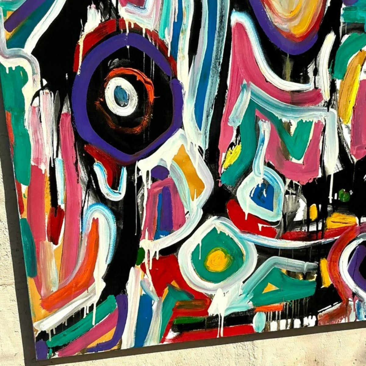 Vintage Boho Monumental Abstrakt Öl auf Leinwand (21. Jahrhundert und zeitgenössisch) im Angebot