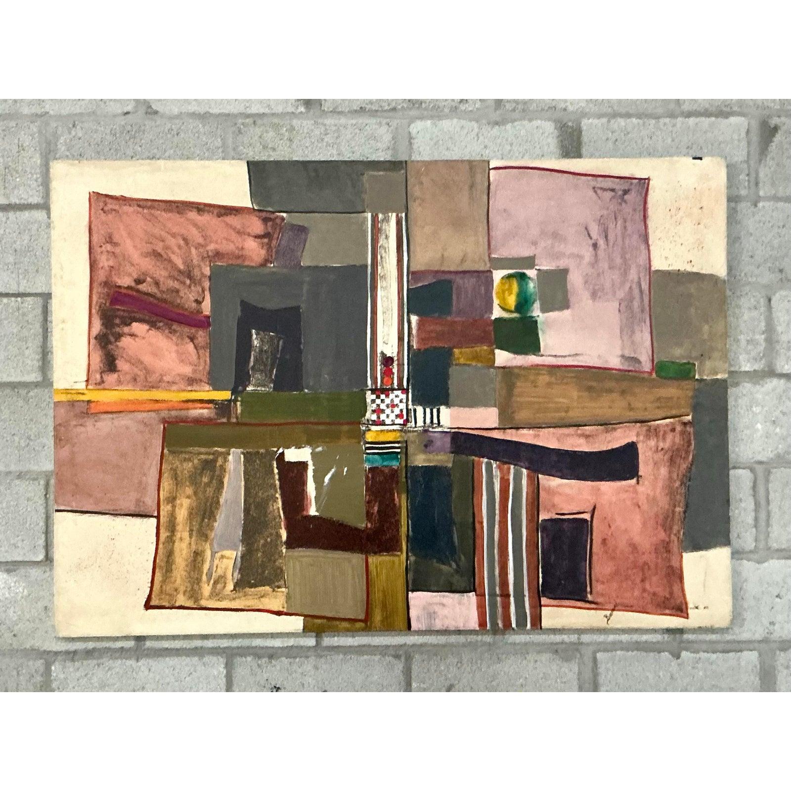 Vintage Boho Monumental Abstrakt Öl auf Leinwand (20. Jahrhundert) im Angebot