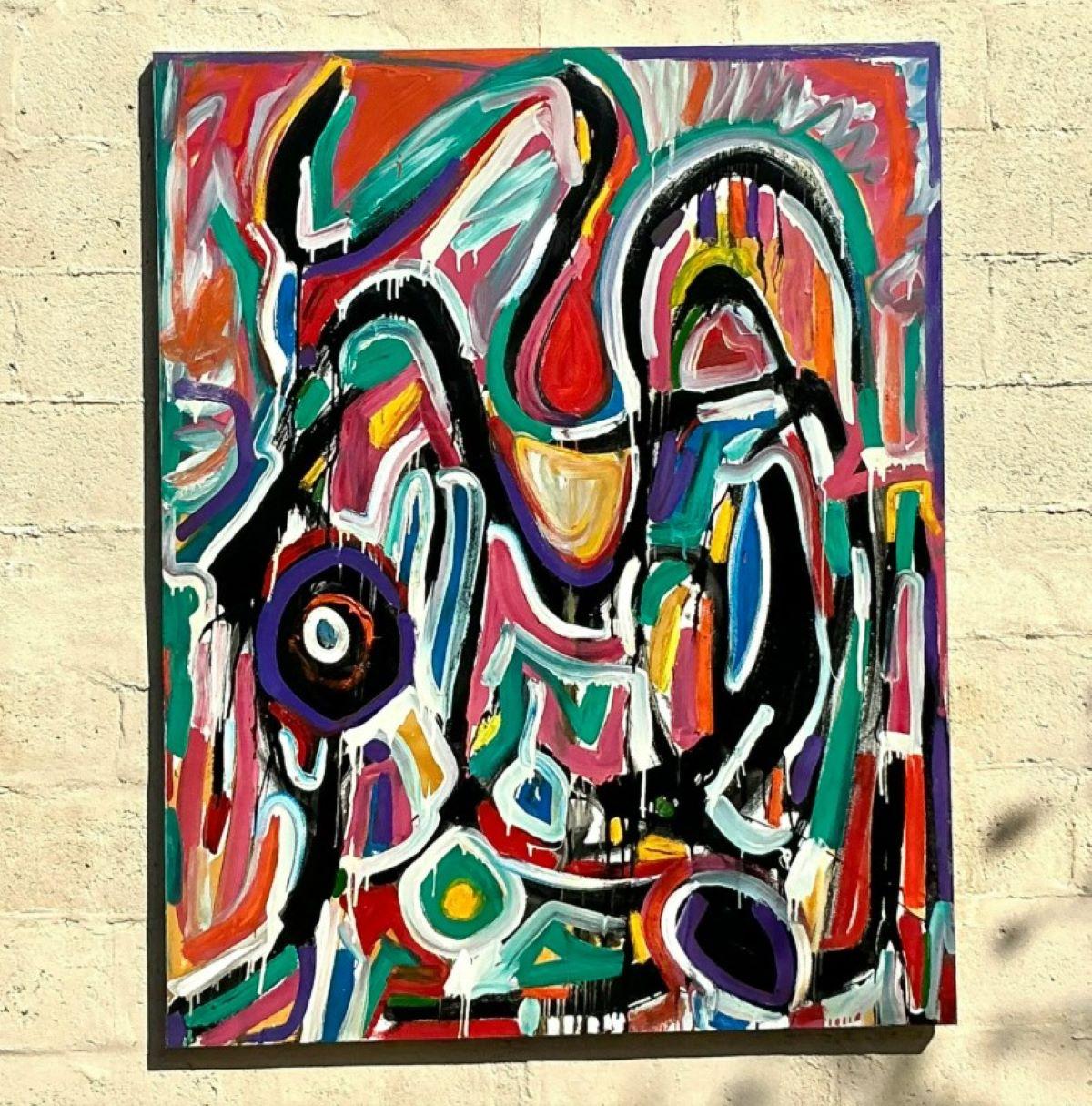 Vintage Boho Monumental Abstrakt Öl auf Leinwand im Angebot 1