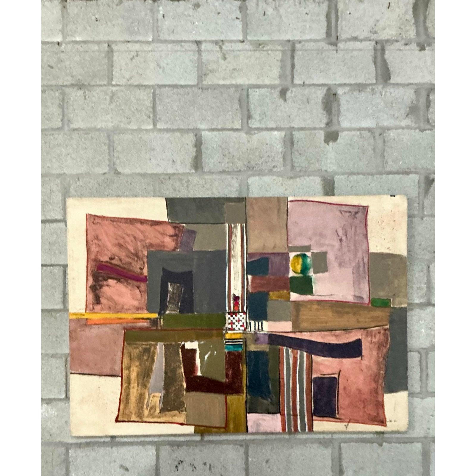 Vintage Boho Monumental Abstrakt Öl auf Leinwand im Angebot 1