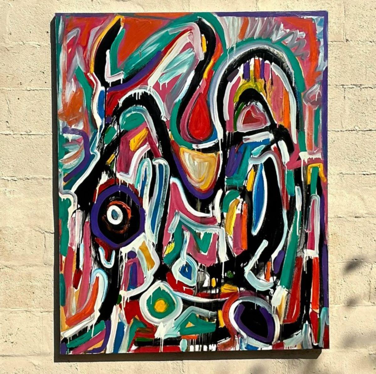 Vintage Boho Monumental Abstrakt Öl auf Leinwand im Angebot 2