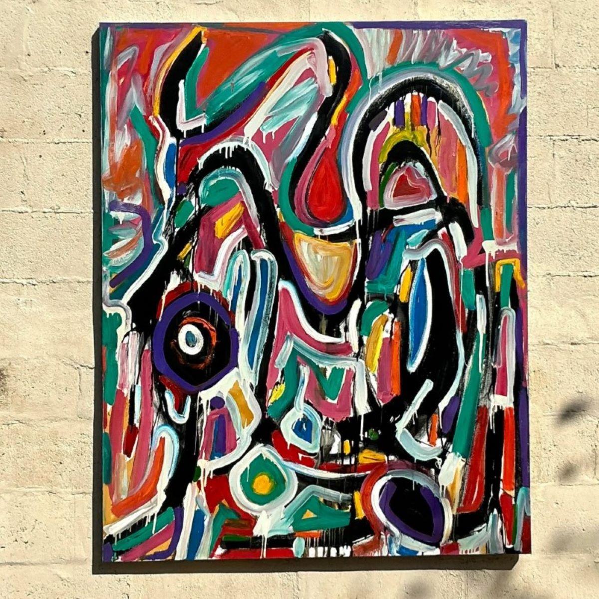 Vintage Boho Monumental Abstrakt Öl auf Leinwand im Angebot 3