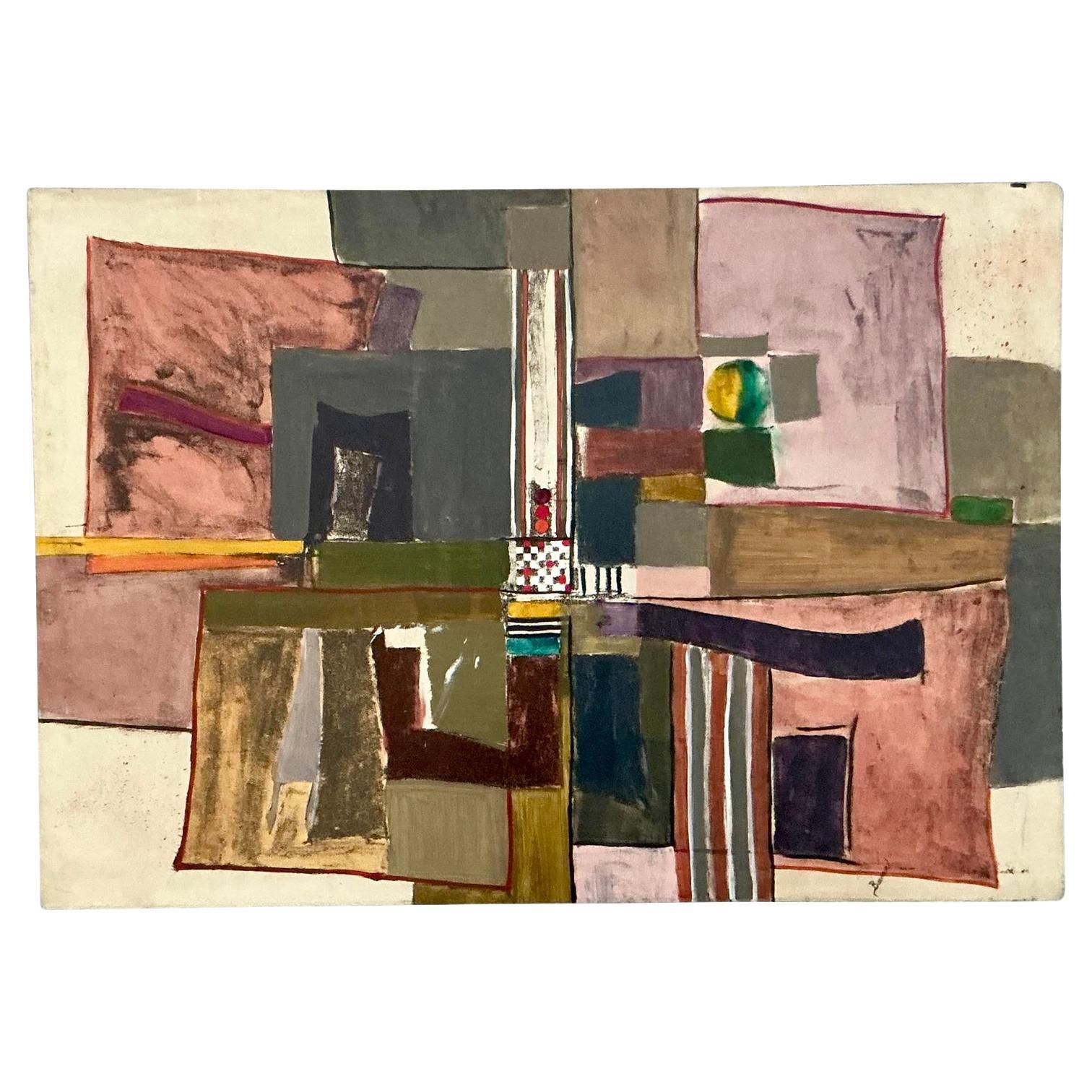 Vintage Boho Monumental Abstrakt Öl auf Leinwand