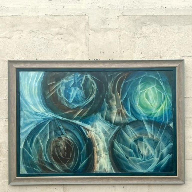Vintage Boho Monumental Abstraktes Ölgemälde auf Leinwand (amerikanisch) im Angebot