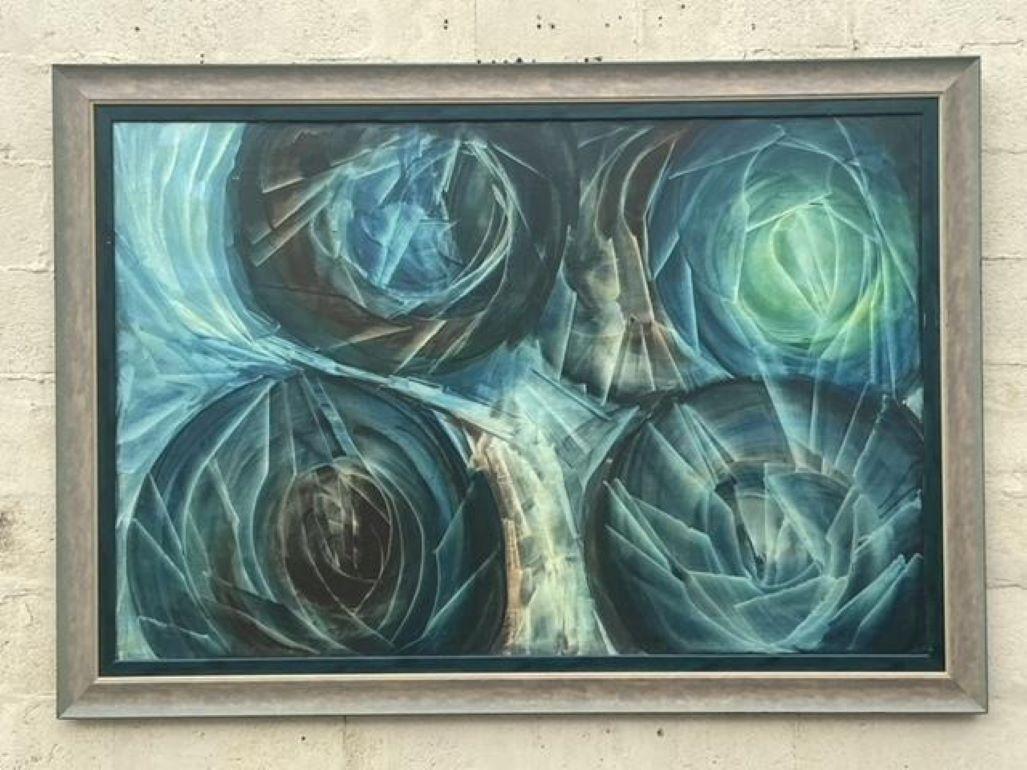 Vintage Boho Monumental Abstraktes Ölgemälde auf Leinwand im Zustand „Gut“ im Angebot in west palm beach, FL