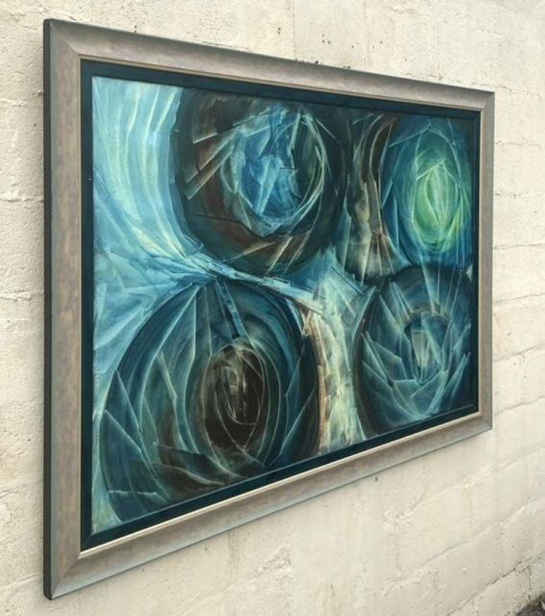 Vintage Boho Monumental Abstraktes Ölgemälde auf Leinwand im Angebot 2