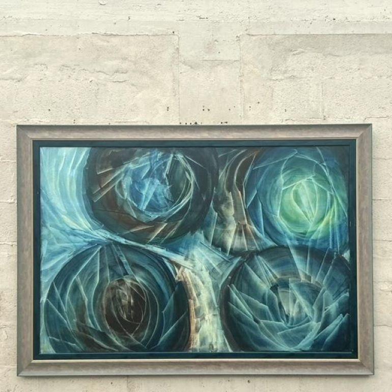 Vintage Boho Monumental Abstraktes Ölgemälde auf Leinwand im Angebot 4