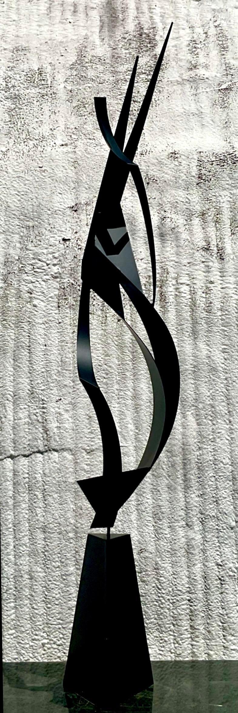 Vintage Boho Monumental Abstract Steel Sculpture In Good Condition For Sale In west palm beach, FL