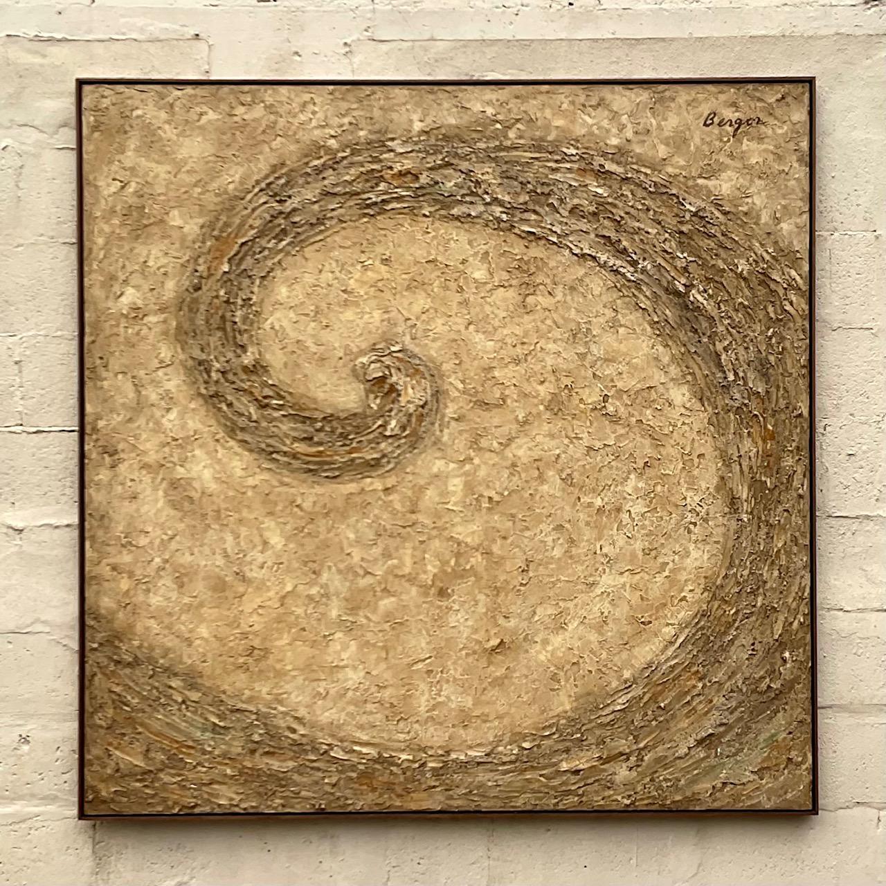 North American Vintage Boho Monumental Abstract Swirl Painting For Sale