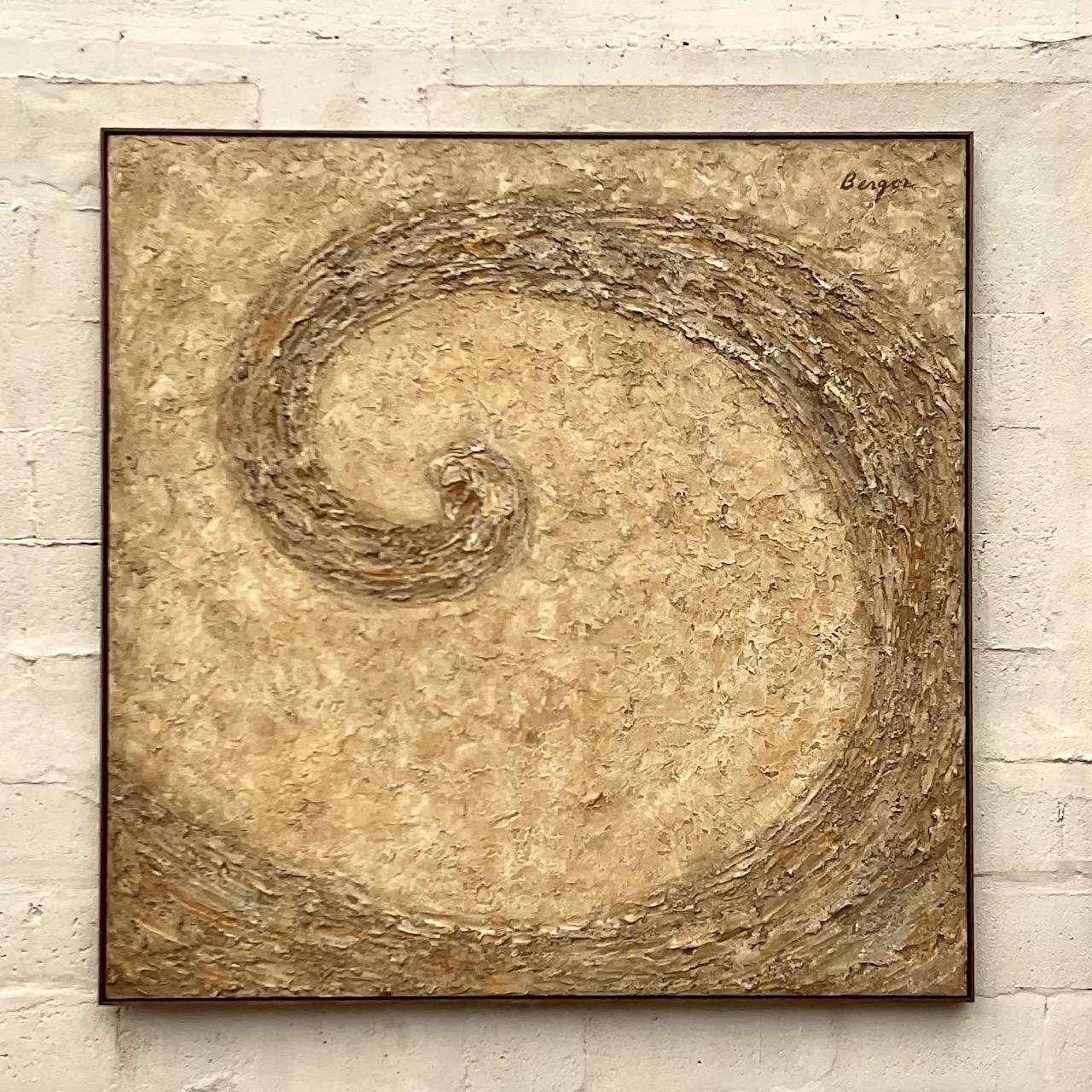 Vintage Boho Monumental Abstract Swirl Painting In Good Condition For Sale In west palm beach, FL