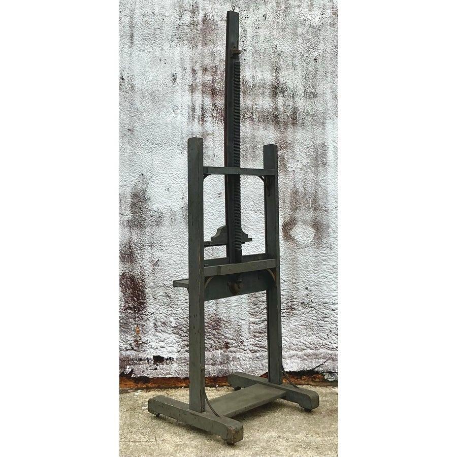 Make a bold artistic statement with this vintage boho monumental artist easel, perfect for showcasing your creativity in style. Crafted with a sturdy yet elegant design, this oversized easel offers a striking presence that blends functionality with